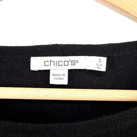 Chico's Black Sequin Feather Trim Sleeve Knit Sweater - Picture 6 of 8